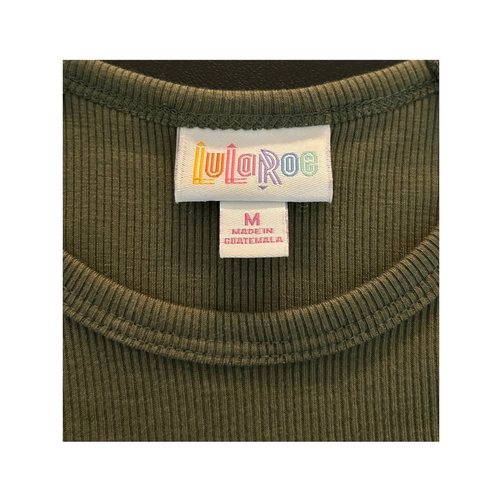 LuLaRoe Randy Baseball Tee Olive Green Ribbed Raglan Striped Sleeve Medium 1414 - Picture 3 of 9